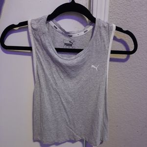 Grey Cropped Puma razor back tank top, womens size Medium